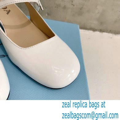 Prada Heel 5cm Triangle Logo Leather Slingback Pumps White 2023