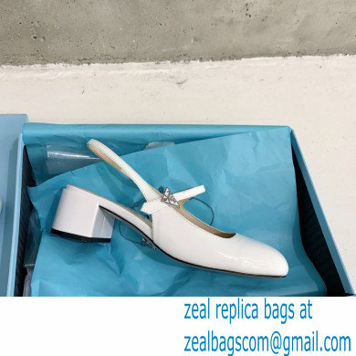 Prada Heel 5cm Triangle Logo Leather Slingback Pumps White 2023
