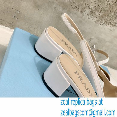 Prada Heel 5cm Triangle Logo Leather Slingback Pumps White 2023