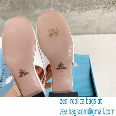 Prada Heel 5cm Triangle Logo Leather Slingback Pumps White 2023