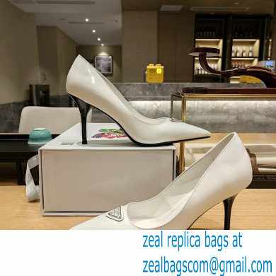 Prada Heel 8.5cm leather pumps 1I001N Brushed White 2023
