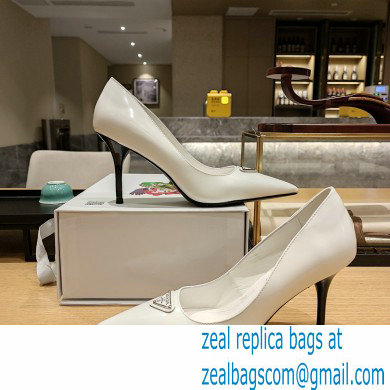 Prada Heel 8.5cm leather pumps 1I001N Brushed White 2023 - Click Image to Close