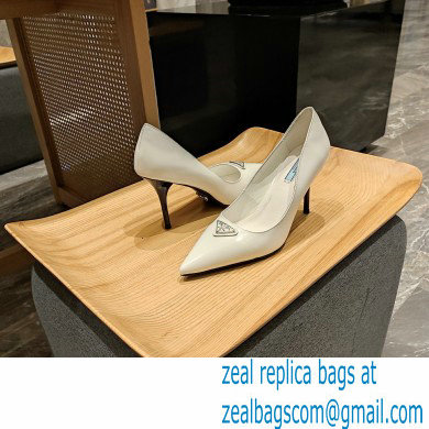 Prada Heel 8.5cm leather pumps 1I001N Brushed White 2023