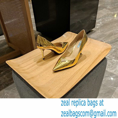 Prada Heel 8.5cm leather pumps 1I001N Metallic Gold 2023 - Click Image to Close