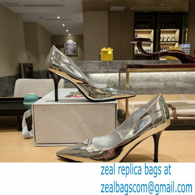 Prada Heel 8.5cm leather pumps 1I001N Metallic Silver 2023
