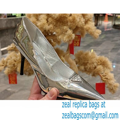 Prada Heel 8.5cm leather pumps 1I001N Metallic Silver 2023 - Click Image to Close