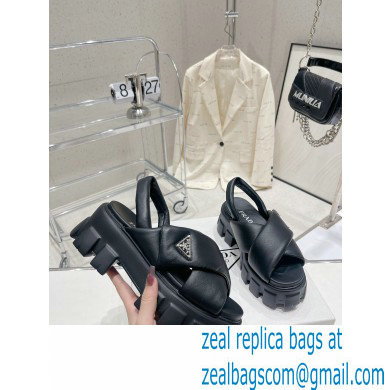 Prada Monolith padded nappa leather sandals Black 2023 - Click Image to Close