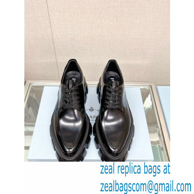 Prada Monolith pointy brushed leather Lace-up loafers Black 2023