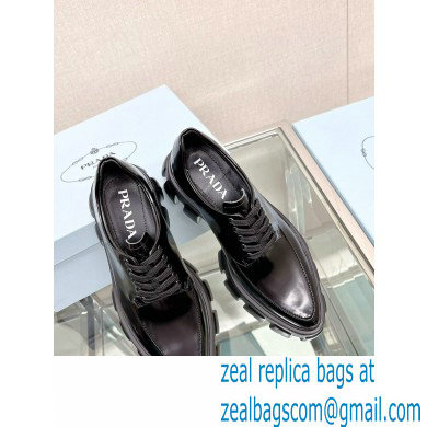 Prada Monolith pointy brushed leather Lace-up loafers Black 2023 - Click Image to Close