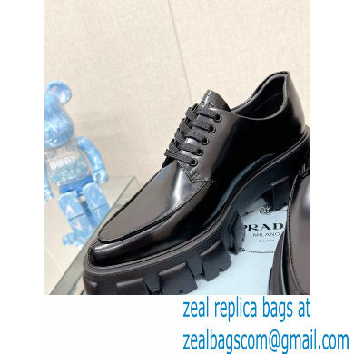 Prada Monolith pointy brushed leather Lace-up loafers Black 2023