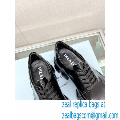 Prada Monolith pointy brushed leather Lace-up loafers Black 2023