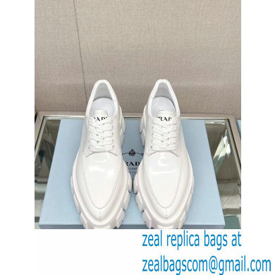 Prada Monolith pointy brushed leather Lace-up loafers White 2023