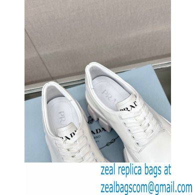 Prada Monolith pointy brushed leather Lace-up loafers White 2023