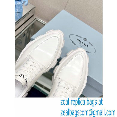 Prada Monolith pointy brushed leather Lace-up loafers White 2023