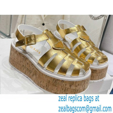 Prada Rubber wedge platform sandals 1X853M Gold 2023 - Click Image to Close