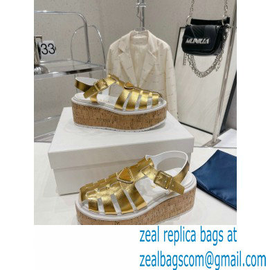 Prada Rubber wedge platform sandals 1X853M Gold 2023