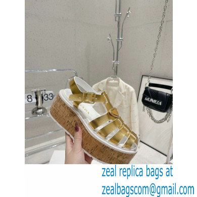 Prada Rubber wedge platform sandals 1X853M Gold 2023