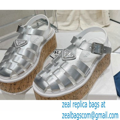 Prada Rubber wedge platform sandals 1X853M Silver 2023 - Click Image to Close