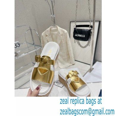 Prada Rubber wedge platform sandals 1XX641 Gold 2023 - Click Image to Close