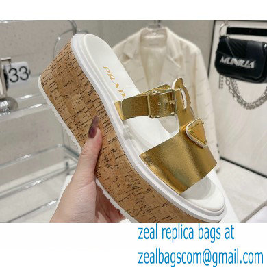 Prada Rubber wedge platform sandals 1XX641 Gold 2023