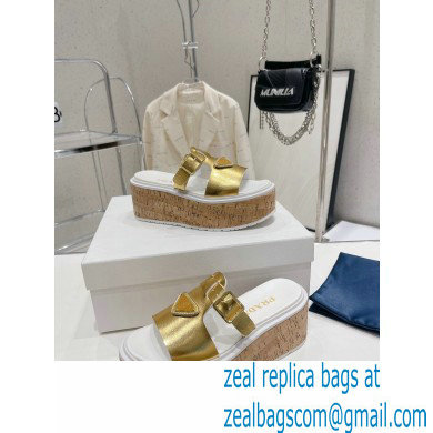 Prada Rubber wedge platform sandals 1XX641 Gold 2023