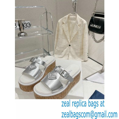 Prada Rubber wedge platform sandals 1XX641 Silver 2023