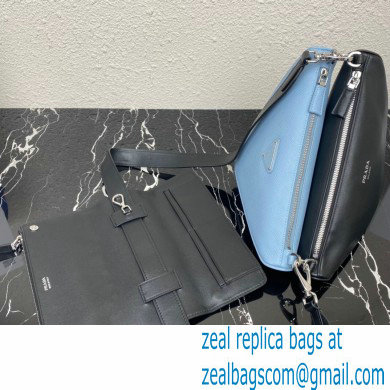 Prada Saffiano leather and leather shoulder bag 2VH157 Black/Blue 2023