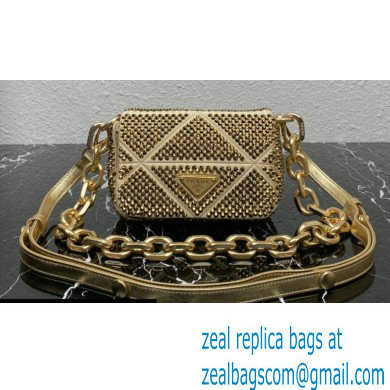 Prada Satin mini-bag with crystals 1BD329 Gold 2023