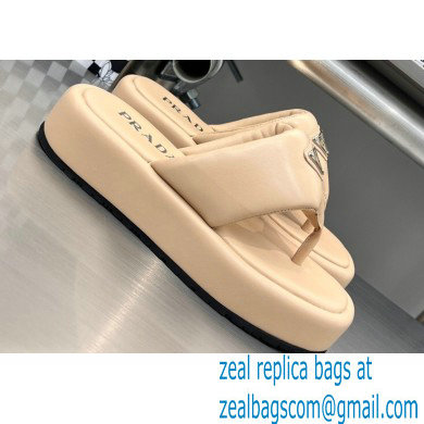 Prada Soft padded nappa leather thong wedge sandals Beige 2023