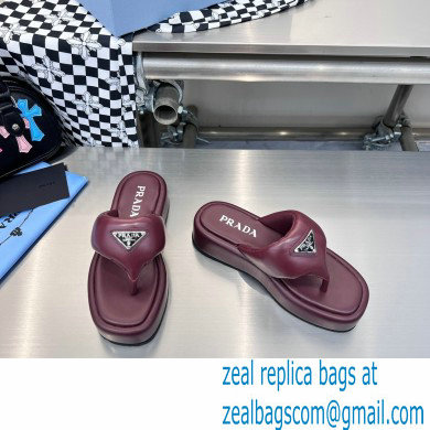 Prada Soft padded nappa leather thong wedge sandals Burgundy 2023 - Click Image to Close