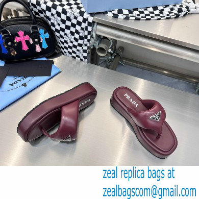 Prada Soft padded nappa leather thong wedge sandals Burgundy 2023 - Click Image to Close