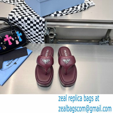 Prada Soft padded nappa leather thong wedge sandals Burgundy 2023
