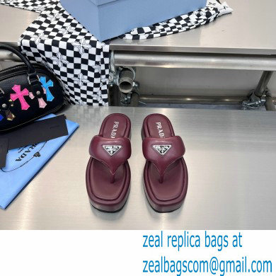 Prada Soft padded nappa leather thong wedge sandals Burgundy 2023 - Click Image to Close