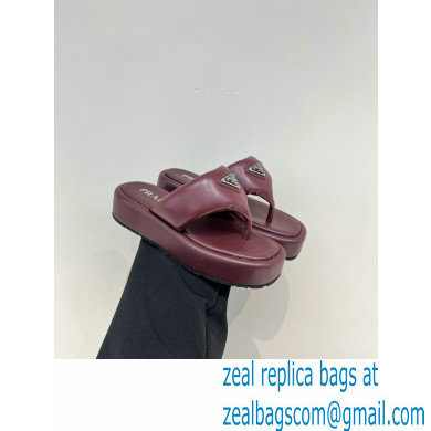 Prada Soft padded nappa leather thong wedge sandals Burgundy 2023