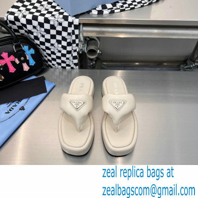 Prada Soft padded nappa leather thong wedge sandals White 2023 - Click Image to Close