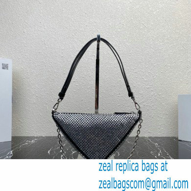 Prada Triangle satin mini-bag with crystals 1BC190 Black 2023