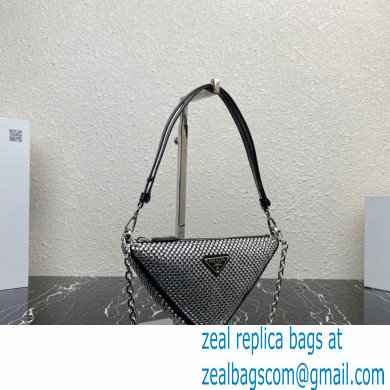 Prada Triangle satin mini-bag with crystals 1BC190 Black 2023 - Click Image to Close