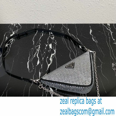 Prada Triangle satin mini-bag with crystals 1BC190 Black 2023 - Click Image to Close