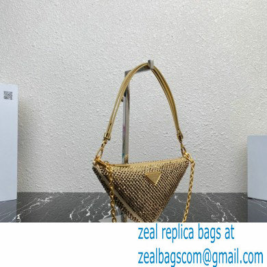 Prada Triangle satin mini-bag with crystals 1BC190 Gold 2023 - Click Image to Close