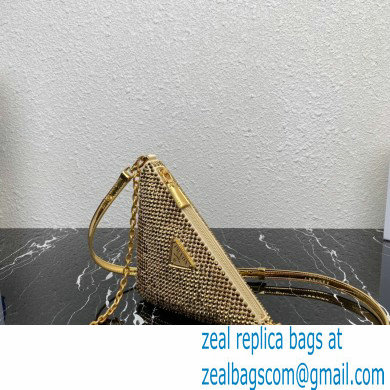 Prada Triangle satin mini-bag with crystals 1BC190 Gold 2023 - Click Image to Close