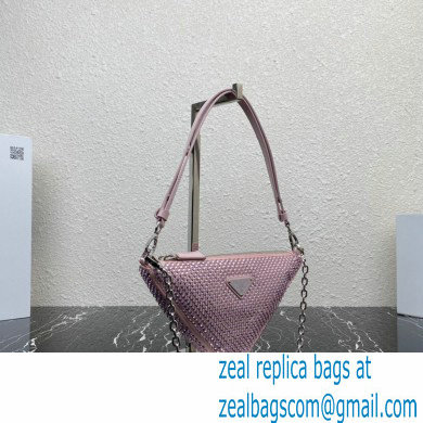 Prada Triangle satin mini-bag with crystals 1BC190 Pink 2023