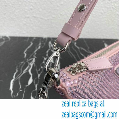 Prada Triangle satin mini-bag with crystals 1BC190 Pink 2023