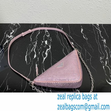 Prada Triangle satin mini-bag with crystals 1BC190 Pink 2023