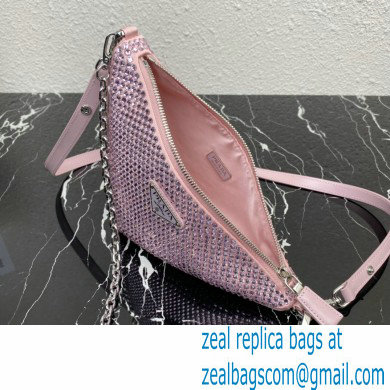 Prada Triangle satin mini-bag with crystals 1BC190 Pink 2023 - Click Image to Close