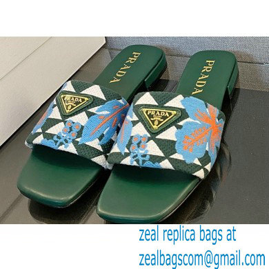 Prada Triangolo Ibiscus Flat Slide Sandals Green 2023 - Click Image to Close