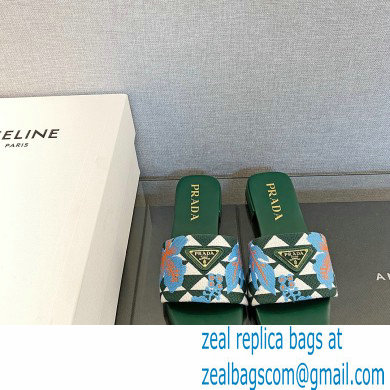 Prada Triangolo Ibiscus Flat Slide Sandals Green 2023