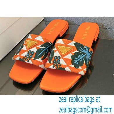 Prada Triangolo Ibiscus Flat Slide Sandals Orange 2023