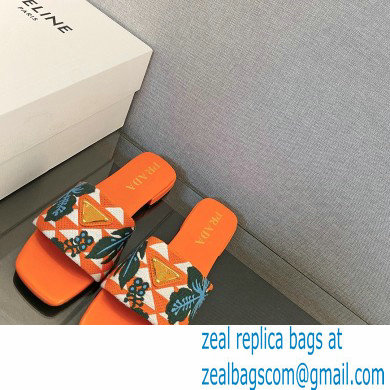Prada Triangolo Ibiscus Flat Slide Sandals Orange 2023