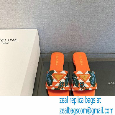 Prada Triangolo Ibiscus Flat Slide Sandals Orange 2023