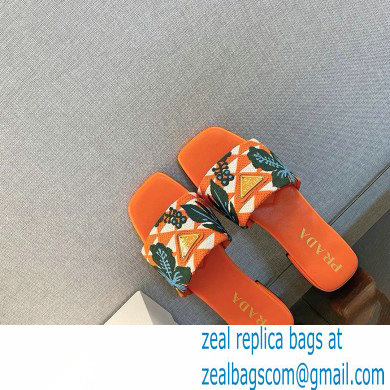 Prada Triangolo Ibiscus Flat Slide Sandals Orange 2023